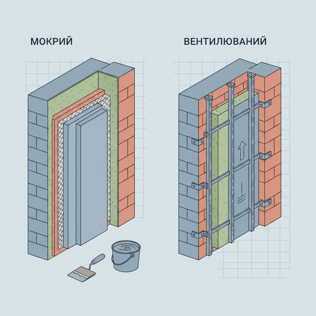 Технології утеплення фасаду: 